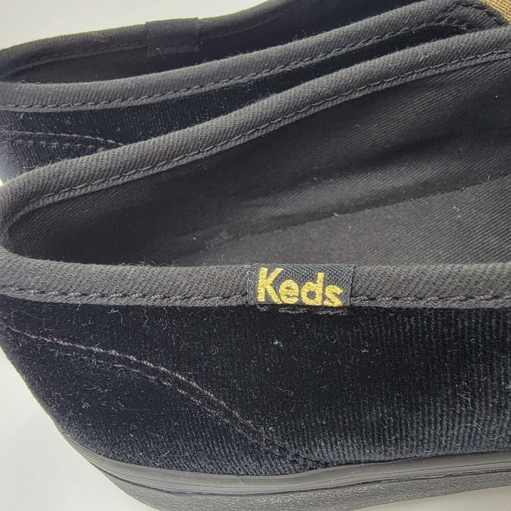 Keds Softerra Embroidered Black Velvet Sneaker Shoes US 9.5 New Year's Party - Picture 2 of 7